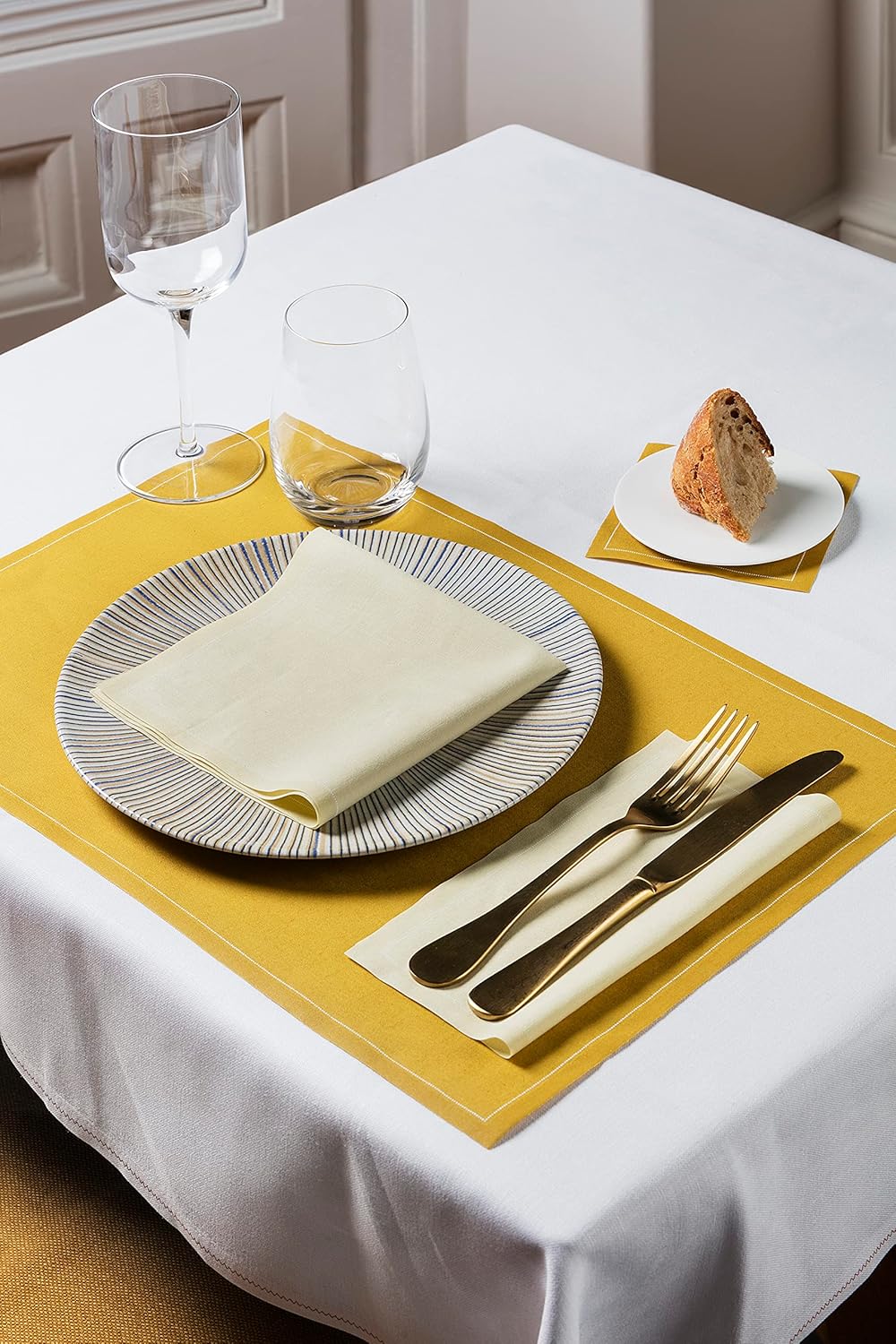 Cotton Dinner Napkins (11.8 x 11.8 in - 12 Per Roll, Pastel Yellow) Cloth Dinner Napkins for Parties, Weddings, Dinning, Hotels, Restaurants or Events - Single-Use Washable