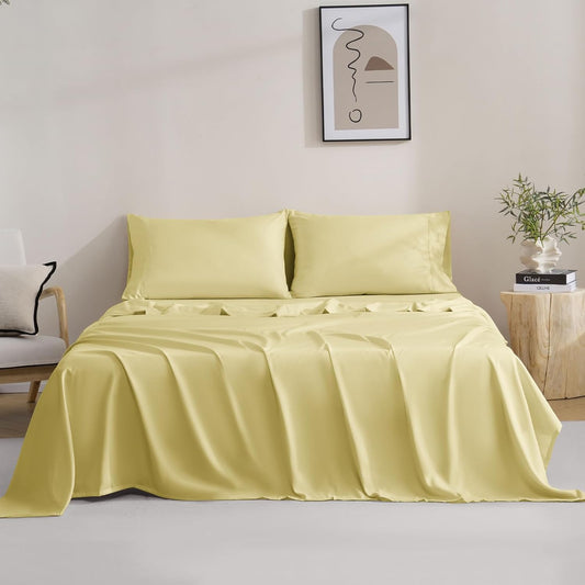 Bedding Queen Sheets Set - Soft Bed Sheets - Cooling Breathable Bedding Set with 16" Deep Pocket (4 Pieces, Queen, Pineapple Yellow)