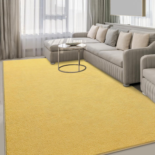6x9 Yellow Memory-Foam Washable Area Rug for Bedroom Living Room | Solid Fluffy Non-Slip Furry Bedside Carpets Modern Indoor Floor Rug Aesthetic Minimalist Rug for Kids Girls Boys Home Decor