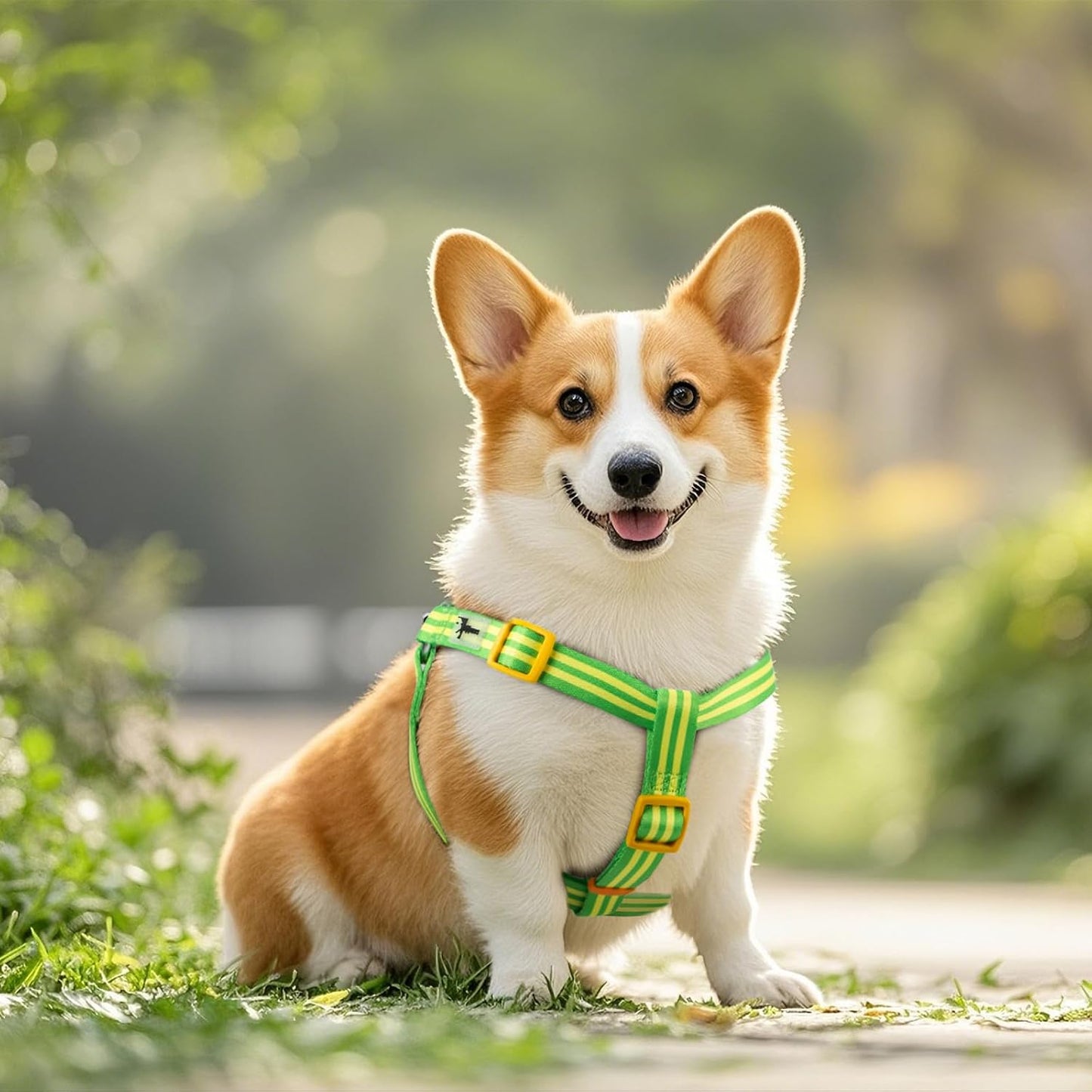 Step in Dog Harness for Small Dogs, Freedom Nylon Dog Halter Vests, Lightweight and Escape Proof Puppy Harness, Quick Fits for Small Medium and Large Dogs (Green & Yellow Stripe, XS)