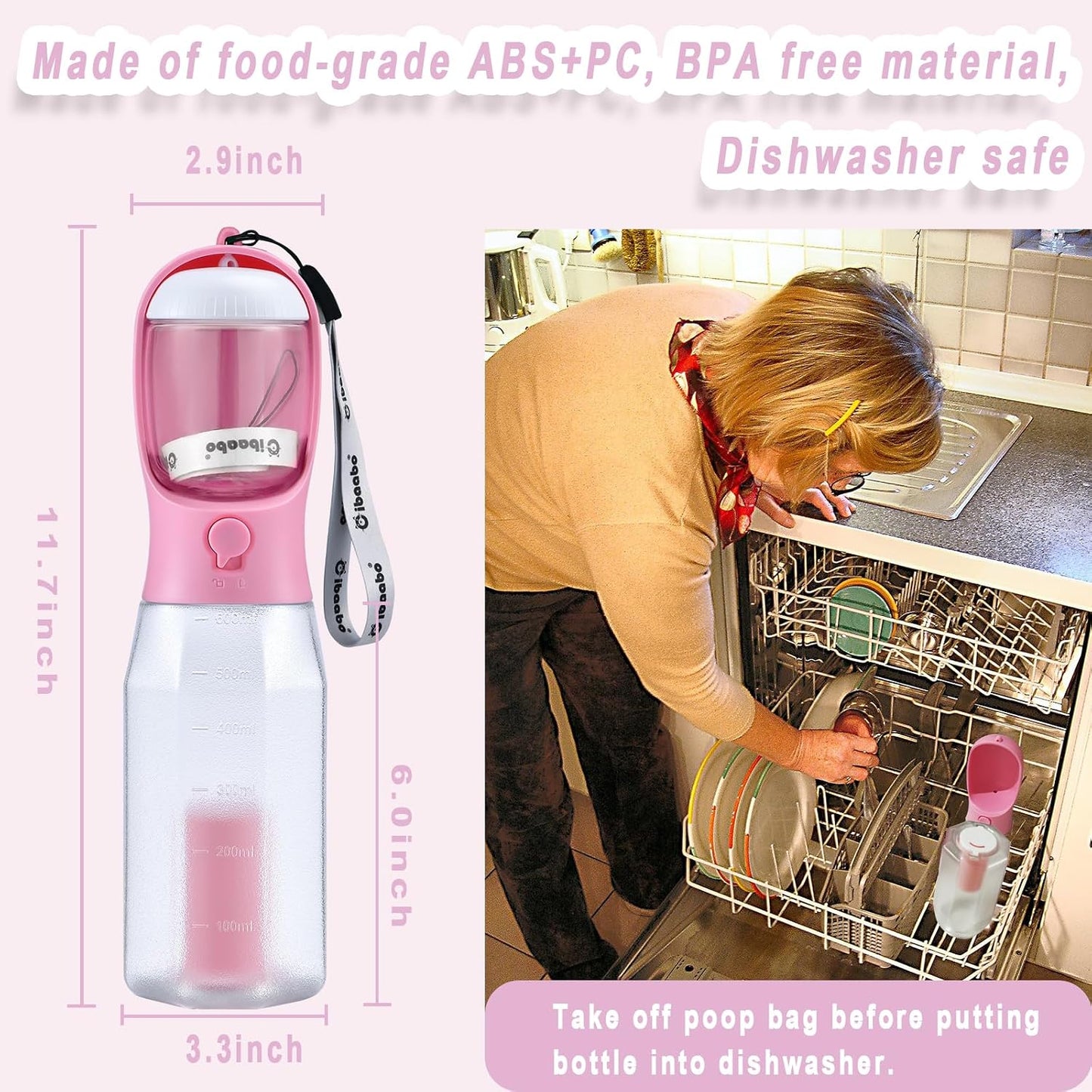 Dog Water Bottle with Food Container & Poop Bag Holder & Filter | Feeding & Hydration & Waste All in One | Travel Puppy Water Bowl | Portable Pet Dispenser | Dog Gifts | for Walking Beach