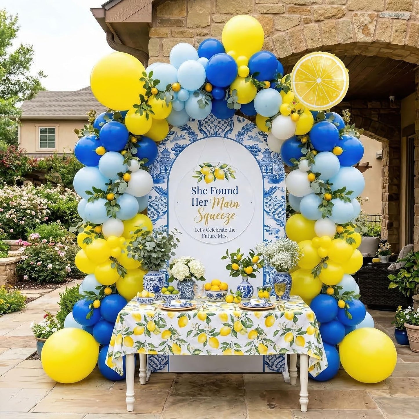 Royal Blue and Yellow Balloon Arch Kit - 140 Pcs Lemon Foil Balloons for Amalfi Coast Bachelorette Party Decorations, Last Toast on the Coast Bridal Shower, Main Squeeze Lemonade Party Supplies