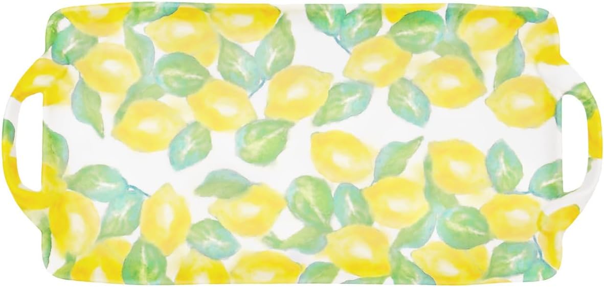 Decorative Melamine Serving Tray with Handles, Large 18" x 8.75", Lemon Verbena