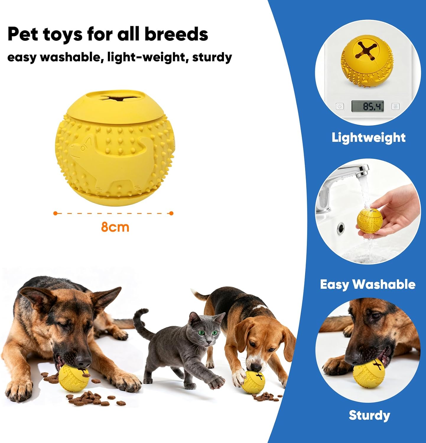 Rubber Dog Chew Toy Ball, Puzzle Feeder Pet Toy -3'' Yellow | Teething Puzzle Feeder Ball, Treat Dispenser Chew Toy, Rolling Rubber Dog Fetch Toy, Interactive Dental Care & Enrichment