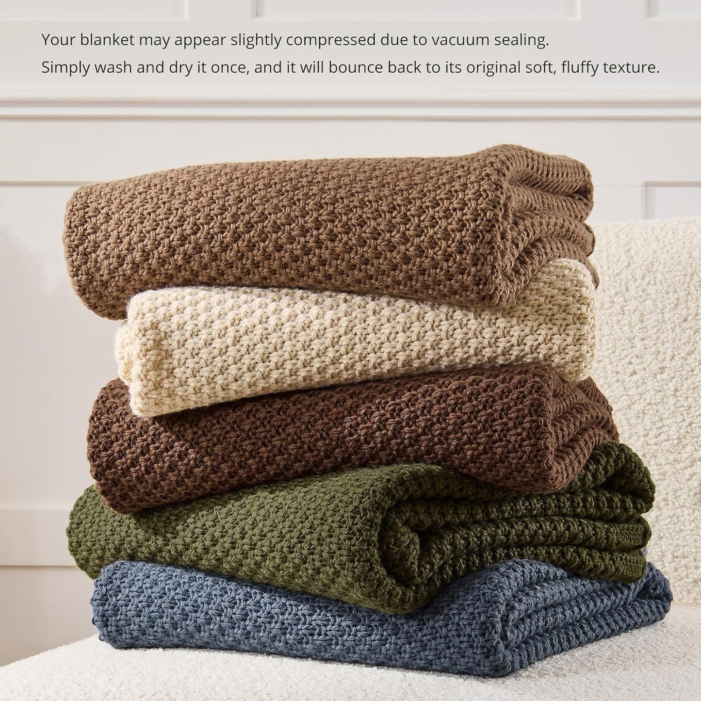 Gold Yellow Throw Blanket 50x60 Inches for Couch Bed | Soft Cozy Lightweight Moss Stitch Knit, Warm and Breathable, Decorative and Reversible Textured Knit Throw
