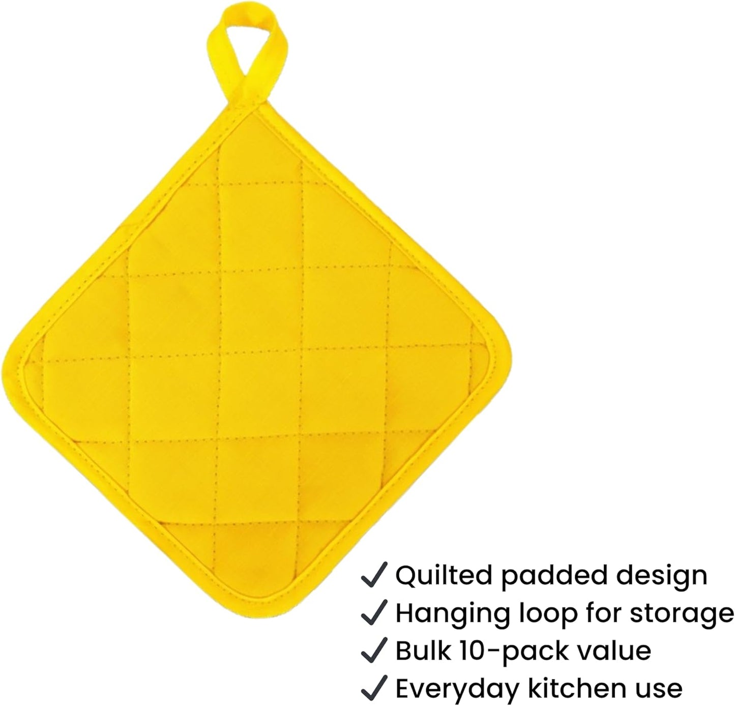 Economical Lightweight Bulk Potholders Ten (10) Pack Everyday Quality 6.5" Square Perfect for Craft Projects Yellow