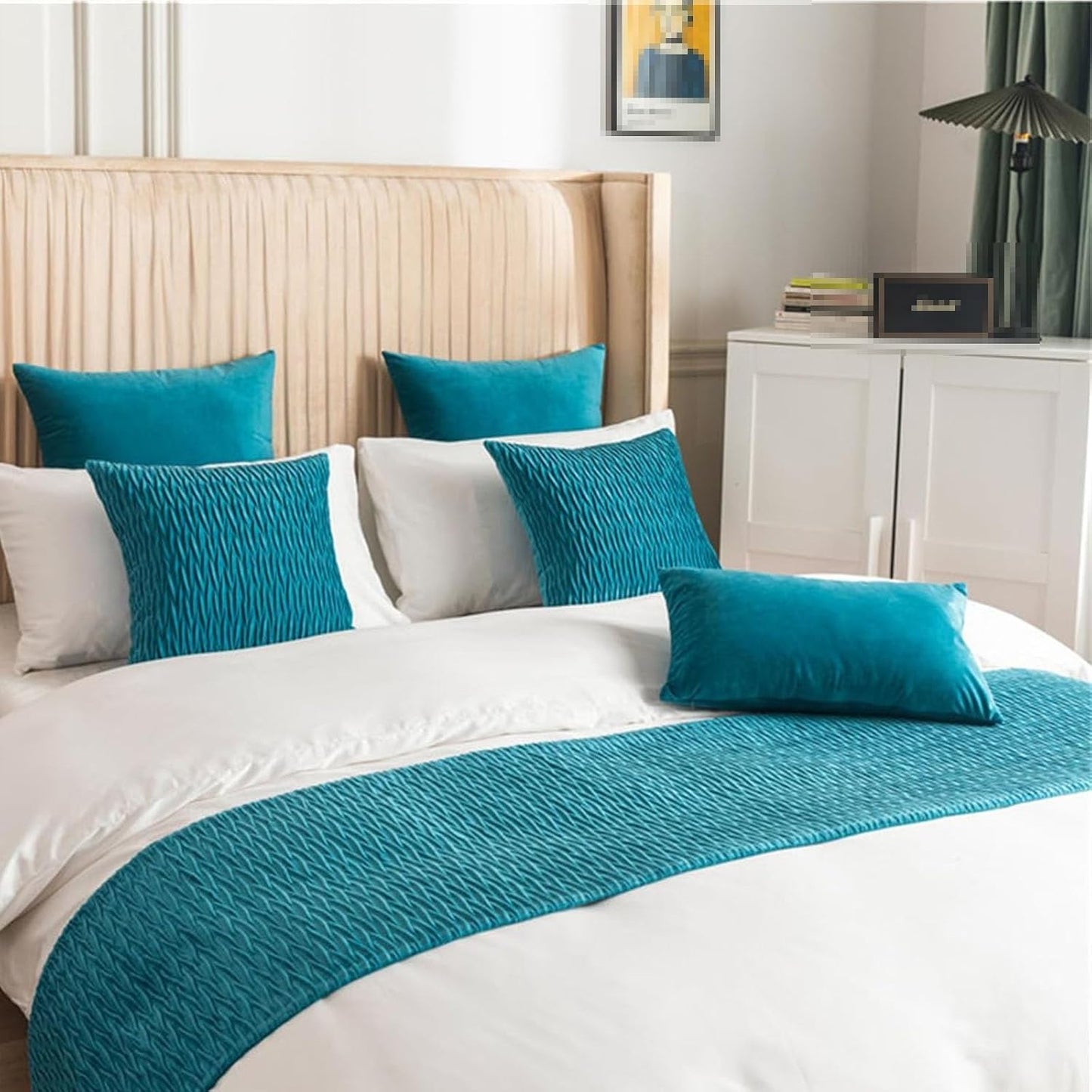 End of Bed Throw Runner,Bed Runners & Scarves Quilted, Bed Scarf and Matching Pillow Covers for Hotel(Yellow B,2 x Pillowcase 30x50cm)