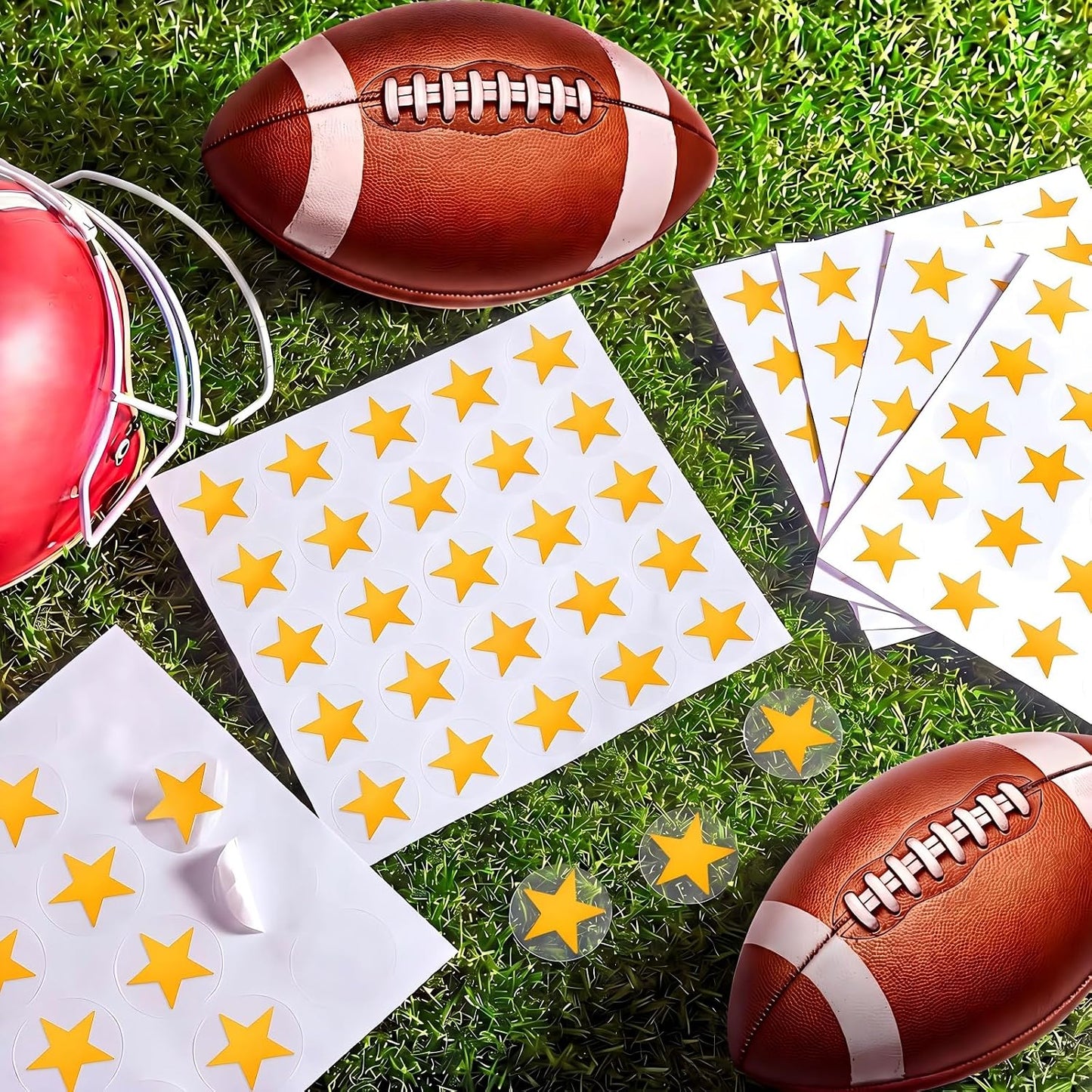 Helmet Stickers Football Baseball Helmet Decals 1-1/8 Inch Vinyl Sports Football Decals Self Adhesive Hockey Stickers for Hockey, Lacrosse, Batting(Clear Print Yellow, Star)
