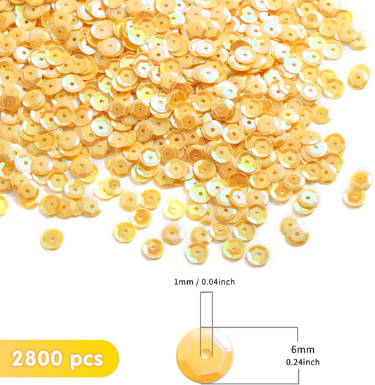 2800 Pcs 6MM Loose Sequins, Small Cup Sequins for Crafts, Yellow | Iridescent Spangles for Sewing, For Sewing Embroidery, Crafts, Wedding Christmas Easter Decorations