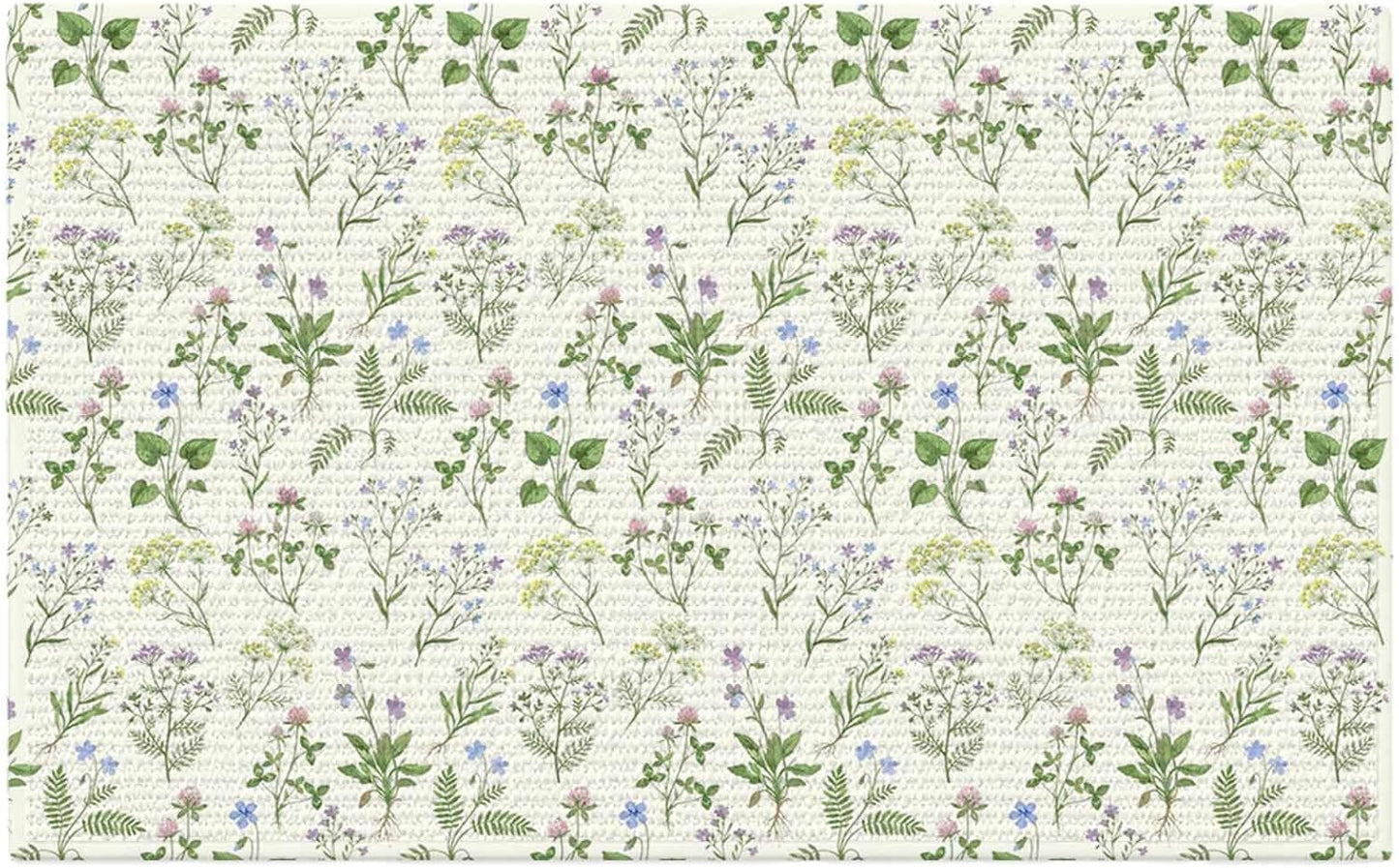 Front Door Mat Indoor Outdoor Country Seamless Floral Leaves Non-Slip Doormat Low Profile Patio Porch Entryway Rug 16x24in Summer Plant on Light Yellow
