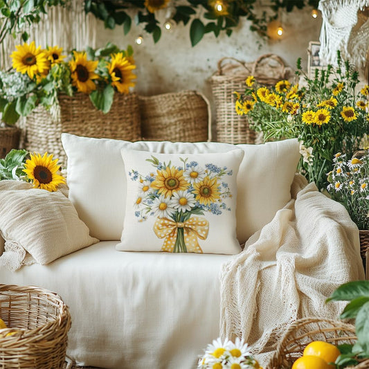 Summer Pillow Cover 18x18 Inch Sunflower Daisy Decor Floral Farmhouse Seasonal Pillow Case Decorations for Home Sofa Couch