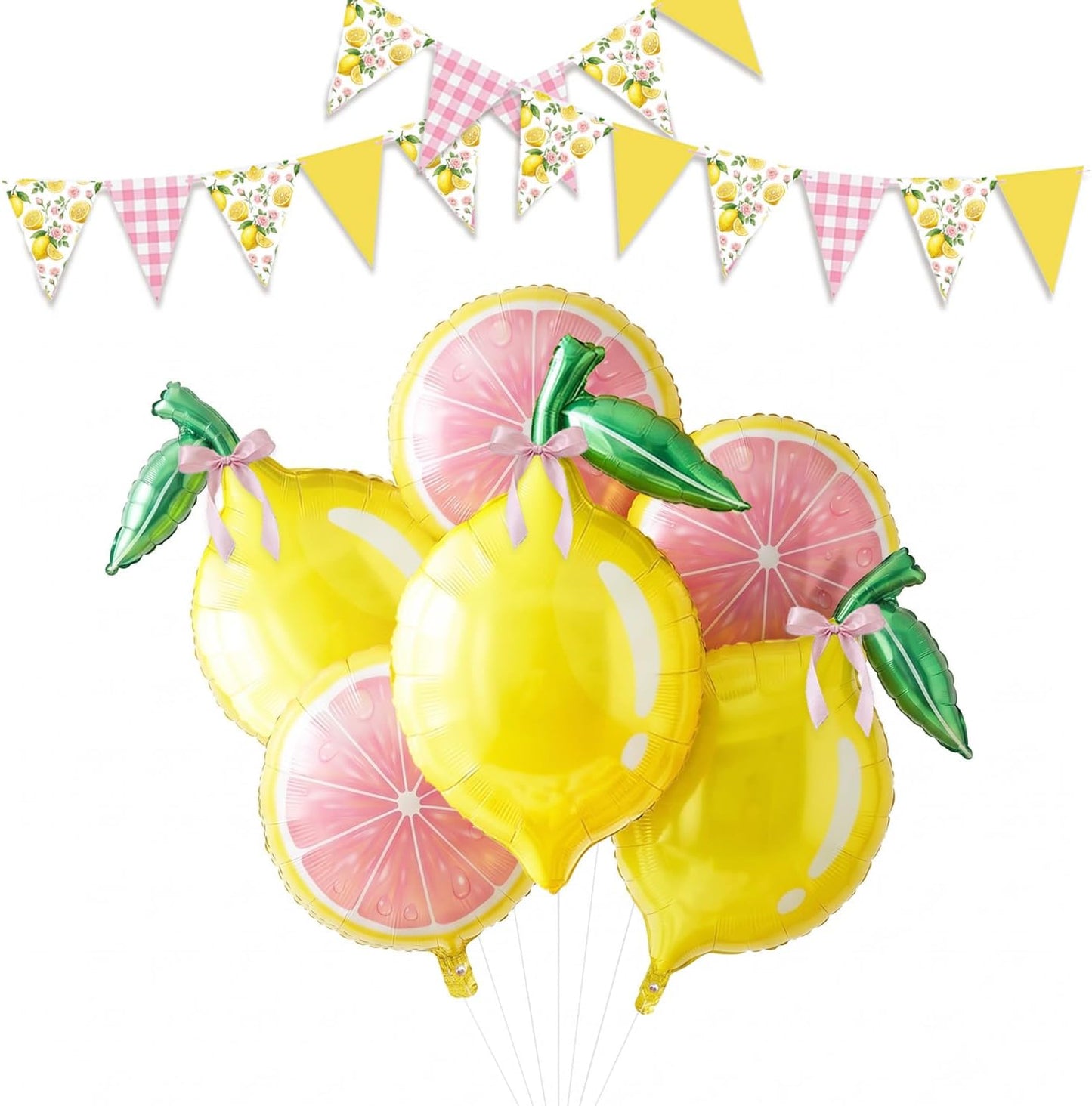 Lemon Balloon Party Decorations with Pink Lemon Balloons, Lemon Foil Balloons, Pink Bow Balloons & Lemon Banner, Pink Lemonade, Main Squeeze, Freshly 16, Freshly Twenty One, Lemon Birthday Party
