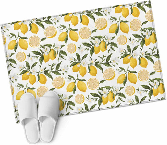Summer Lemon Entryway Rug 2'x3', Hand Painted Lemon Small Area Rug Non-Slip Front Door Mat Washable Floor Carpet for Indoor Entrance Kitchen Bathroom