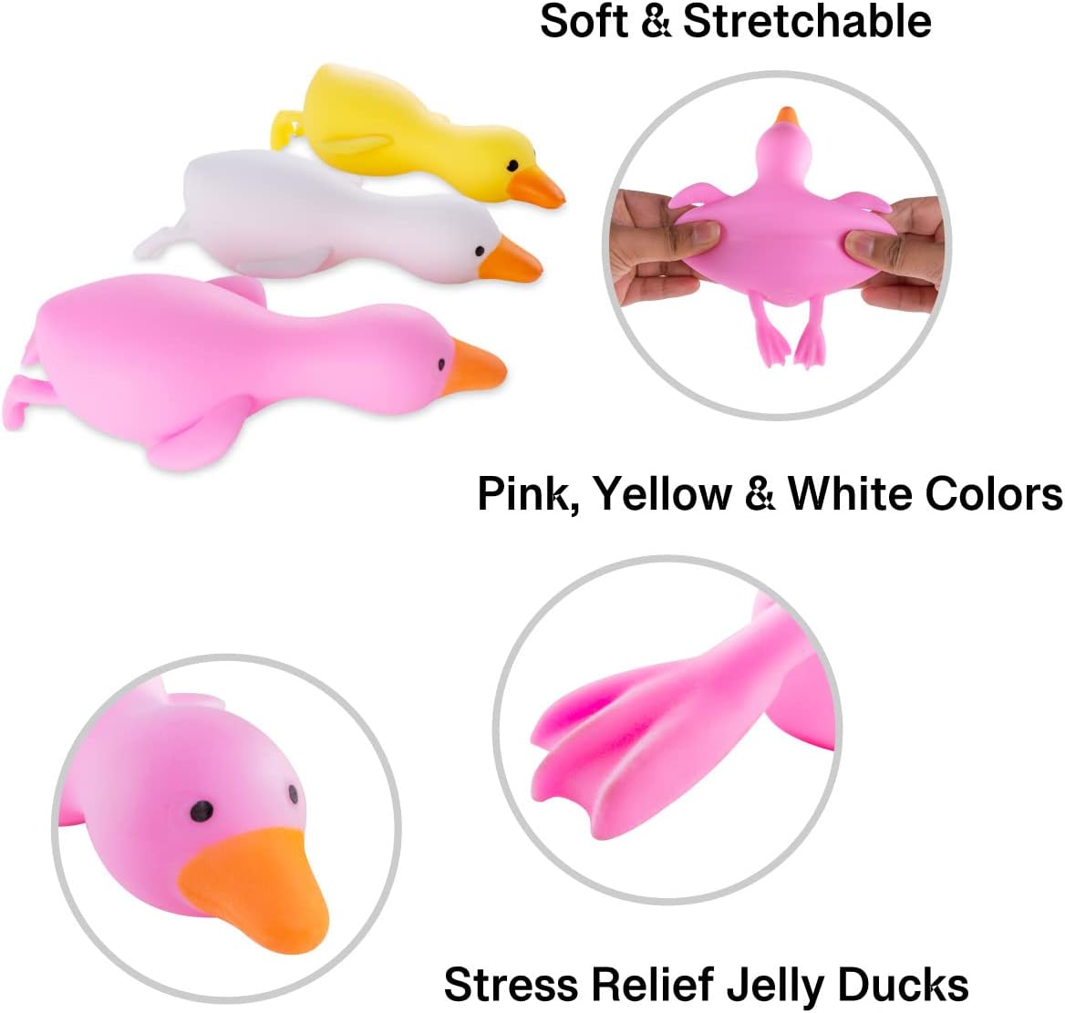 Stress Relief Squeezing Rubber Jelly Ducks for Kids and Adults - Anti-Stress, Help Anxiety and Improve Focus, ADHD Sensory Toys Gift Set for Classroom Prize, Party Goodie Bag (6 Pack)
