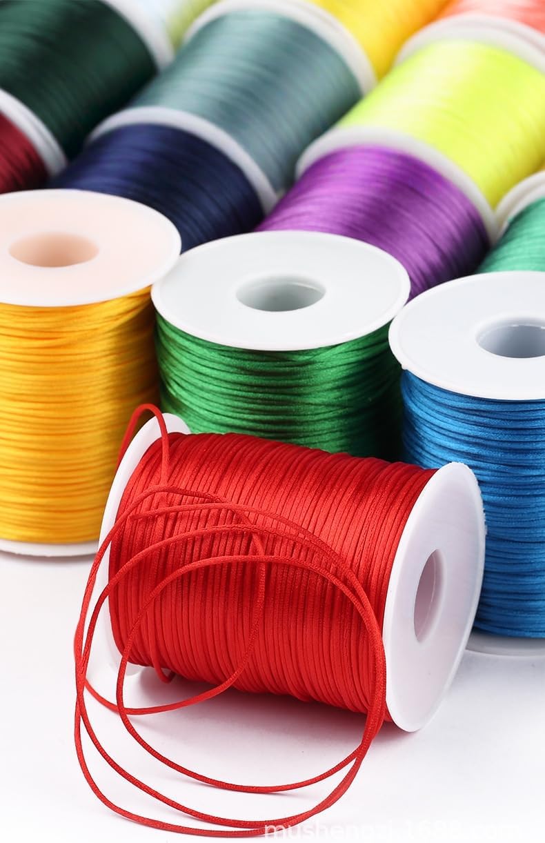 1.5mm Yellow Silky Satin Cord,Sturdy 110Yds/328ft Nylon String Cord for Beading,Bracelets Jewelry Making,Necklaces and Crafts(Yellow String)