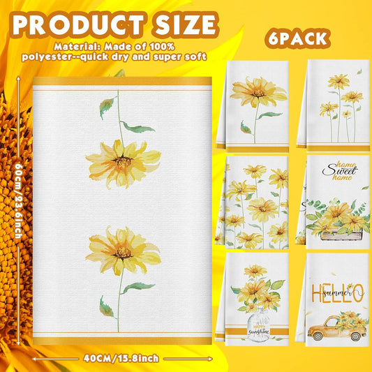 6 Pcs Spring Floral Kitchen Towels Wildflower Daisy Sunflower Dish Towels Yellow Kitchen Decor Accessories Flower Butterfly Hand Dishcloth Decorative Set for Home Farmhouse Housewarming Gift