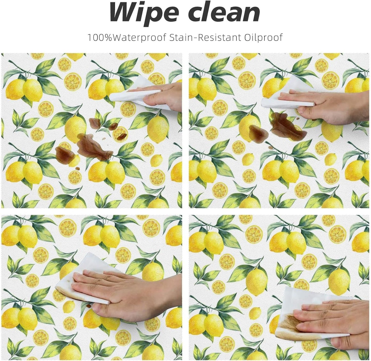 Elastic Edged Round Lemon Fitted Table Cloth Cover, Home Decorative Tablecloth for Indoor Outdoor Kitchen Party, Fits 40" - 44" Tables, Small