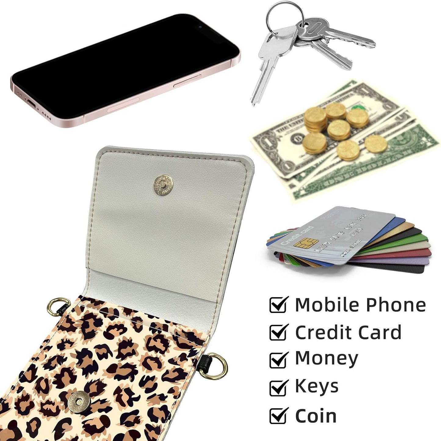 Crossbody Phone Case, Yellow Leopard Print RFID Blocking Crossbody Bag with Card Slots & Phone Holder, Waterproof Anti-Theft Touch Screen Phone Purse for Women
