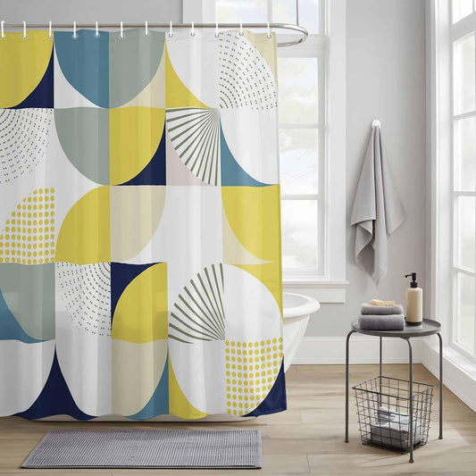 Shower Curtain Modern Yellow Geometric Shower Curtains for Bathroom Decor Abstract Mid Century Bath Curtains Sets with Hooks for Home Decor Waterproof 72 x 72 in