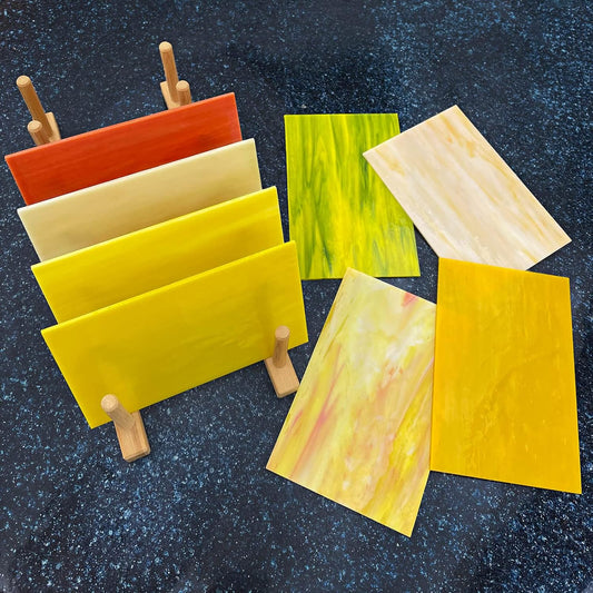 8 Sheets Yellow Stained Glass Sheets for Crafts, 4 x 6 Inch Cathedral Art Glass Kit, Mosaic Supplies for DIY Projects