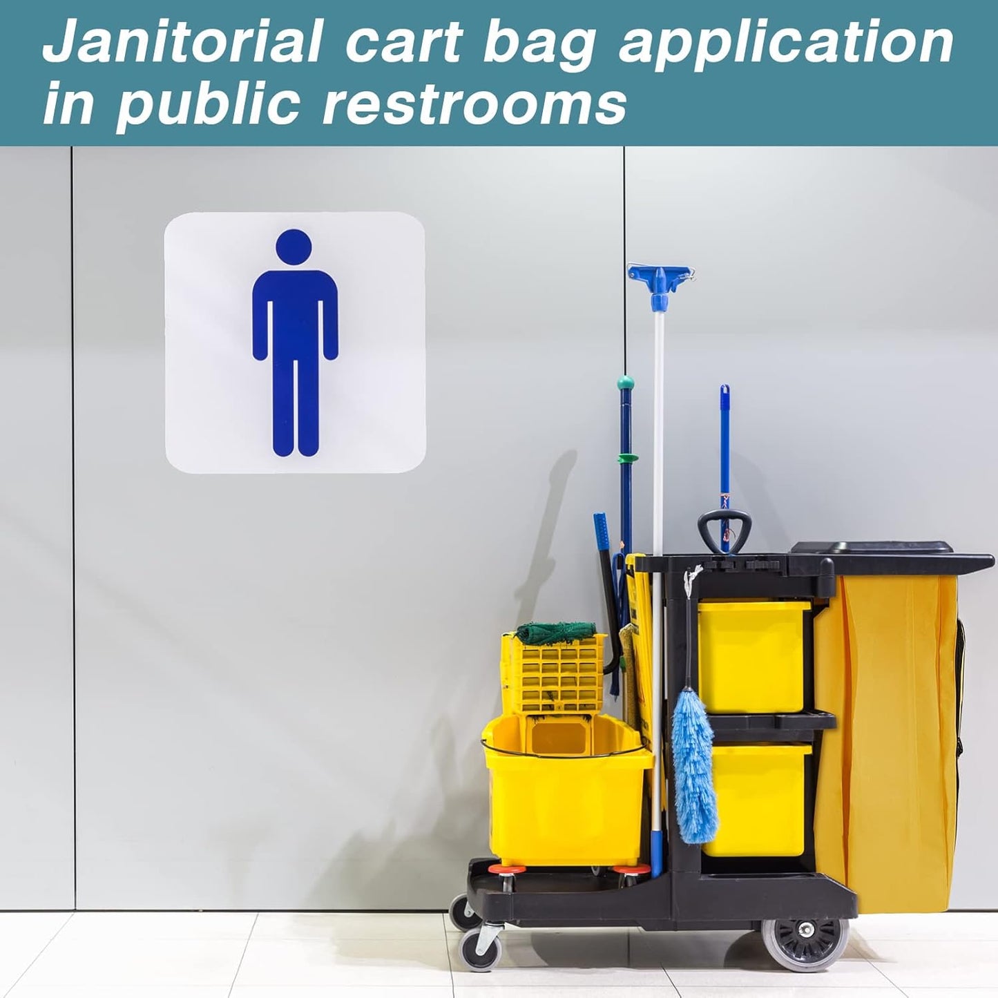 2 Pack Cleaning Cart Bag Zippered Front Replacement Janitorial Cart Thick Bag Large Capacity Commercial Cleaning Bags for Housekeeping Carts, Yellow (26.5 x 15.5 x 10.5 Inch)