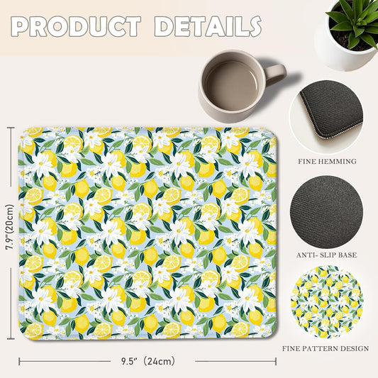 Yellow Lemon Mouse Pad, Cottagecore Summer Citrus Fruits Lemon Floral Mouse Pads for Home Office Dorm Computers Laptop Supplies Desk Accessories, 9.5x7.9 Inch