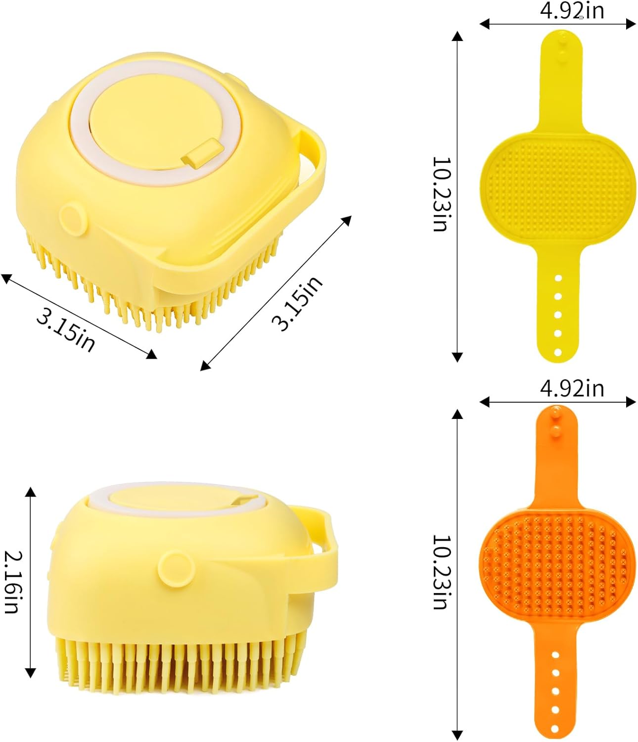 6PCS Dog Bath Brush & Dog Toothbrush | Adjustable Handle Shampoo Brush & Scrubber for Short & Long Haired Dogs & Cats | Effectively Solve Odor & Stain Removal Problems (Orange Yellow Yellow)