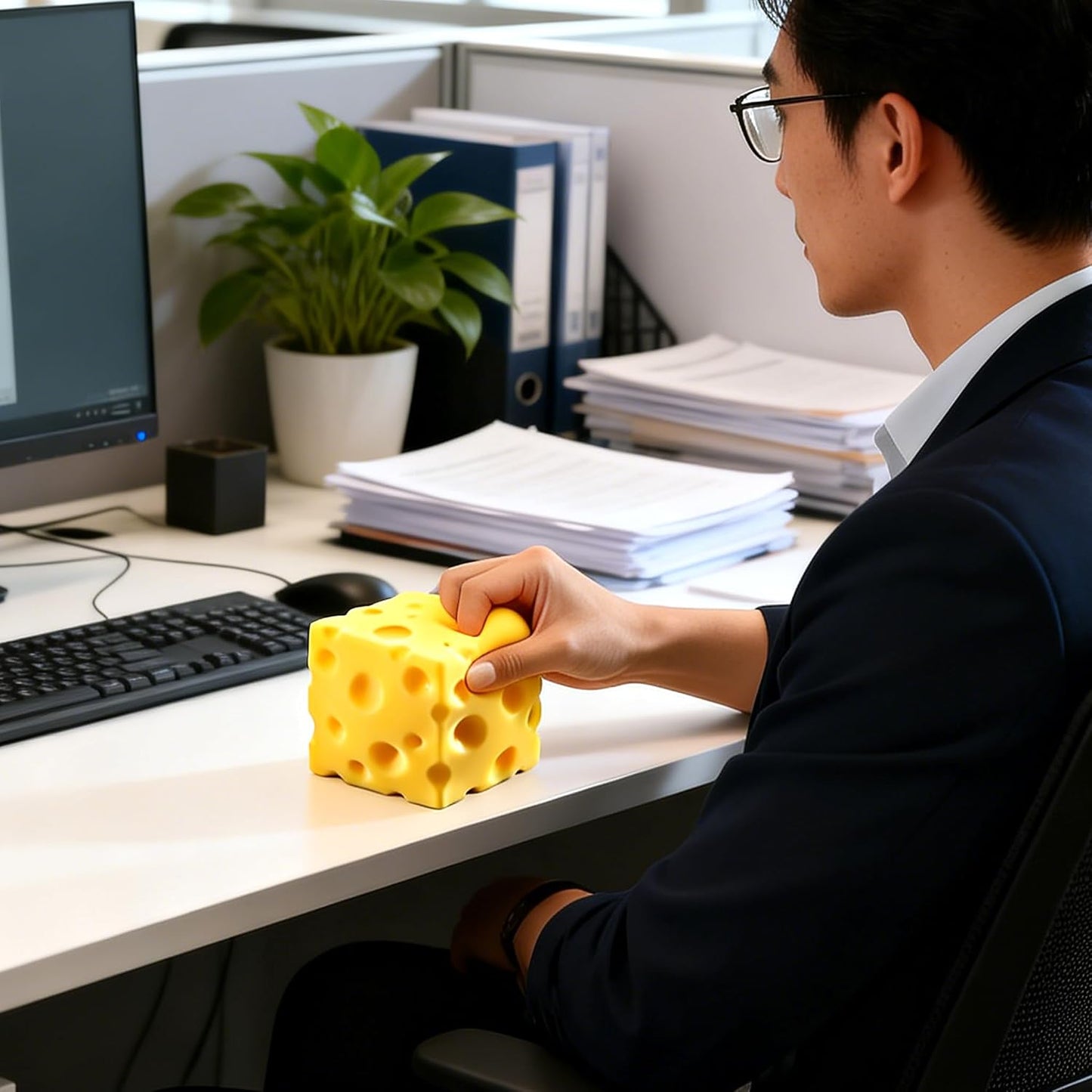 Yellow Cube Cheese Squishy Fidget Toy, Rising Cheese Block Squeeze Toy, Sensory Stress Relief Squishies Toy for Kids Adults, Autism Anxiety Relief Desk Novelty Gift(3 inch)