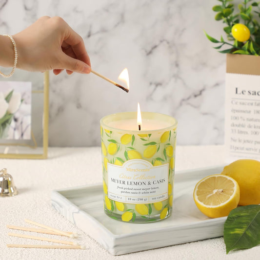 Lemon Candle,Lemon Scented Candles,Summer Scented Candle for Home & Kitchen,Natural Soy Wax Candles,Candles Gift for Womens,Mother Day Gift,10oz