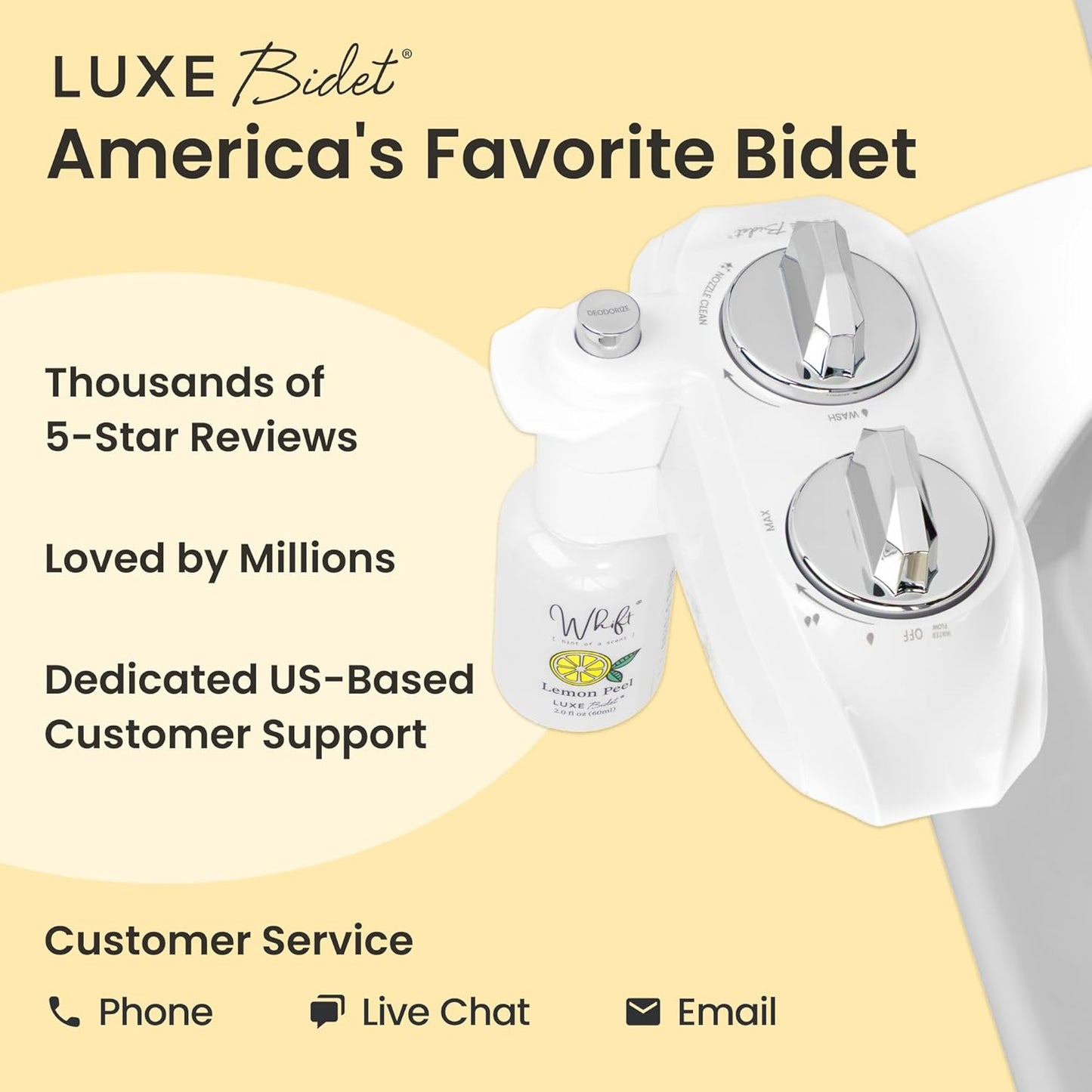 Whift 120 Bidet With Built-In Deodorizing Spray, Non-Electric Cold Water Bidet Attachment For Toilet Seat, Lemon Spray Included, Easy Slide-In Install, Rear Wash (Chrome)