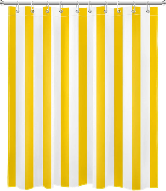 Yellow and White Shower Curtain for Bathroom, Modern Striped Bathroom Curtains Geometric Patterns Vertical Stripe Washable Polyester Fabric Bathroom Shower Curtains with Hooks, 60x72 Inch