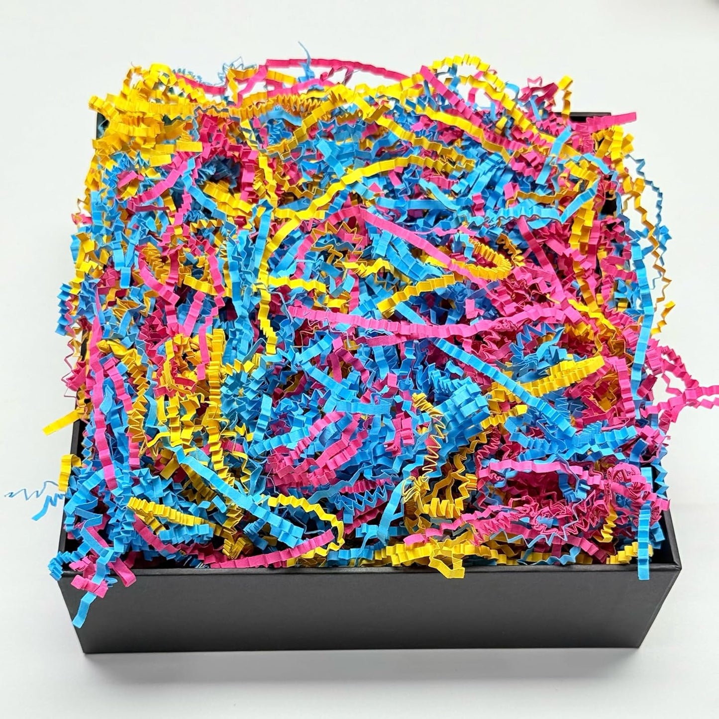 Crinkle Cut Paper Shred - 5.3 oz Fluffy Gift Box Filler, Basket Stuffing for Christmas, Wedding, Birthday | Decorative Packing Grass, Party Decorations (Pink Sky Blue Yellow, 5.3 OZ)