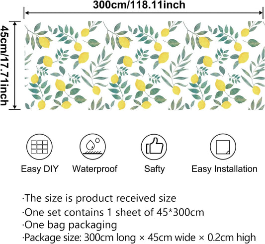 Lemon Peel and Stick Wallpaper Wall Art Decor Modern Flower Fruit Removable Wallpaper for Bedroom Adhesive Shelf Drawer Liner, 17.7 x 118 inch