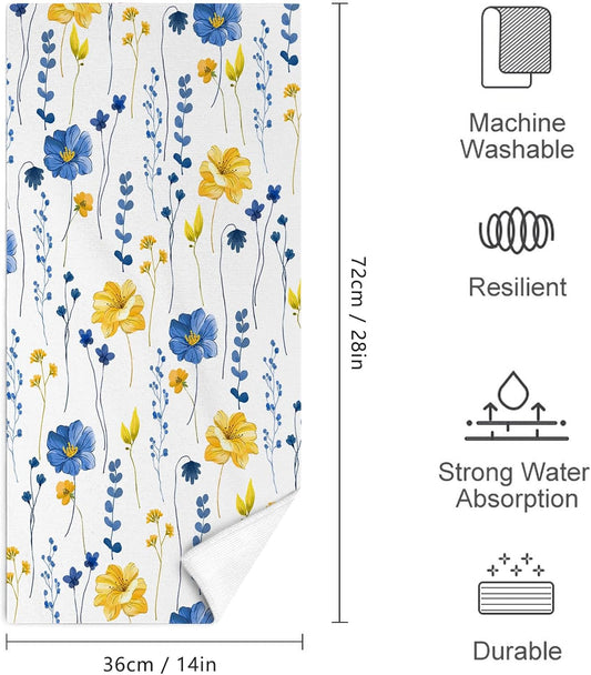 Watercolor Floral Decorative Bathroom Hand Towels Set of 2, Absorbent Royal Blue Yellow Flower Bath Hand Towels for Bathroom,Housewarming Gifts for New Home Women
