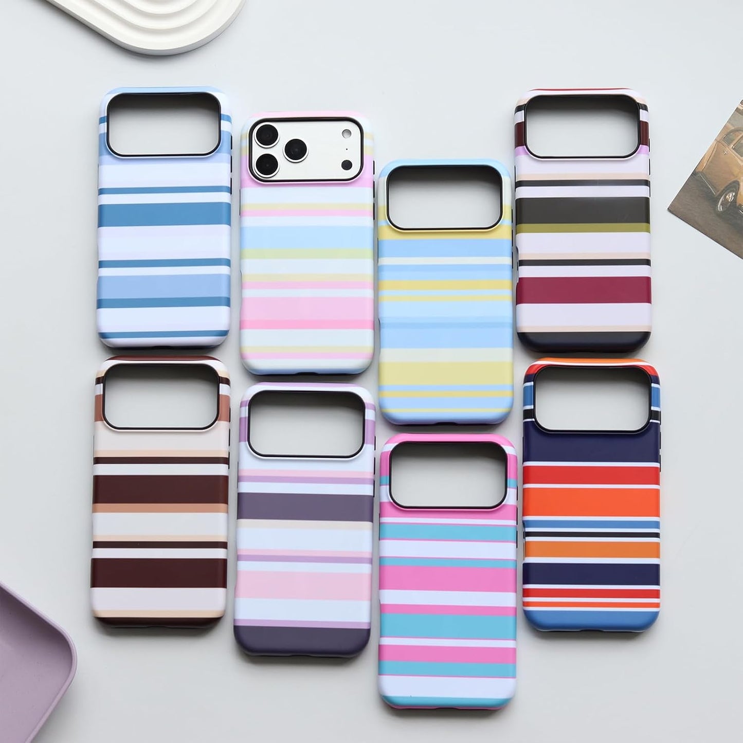 for iPhone 17 Pro Case, Magnetic Matte Frosted Dual-Layer Striped Phone Case for Women, Retro Aesthetic Cover Compatible with Mag Safe Accessories - Sea Salt Lemon