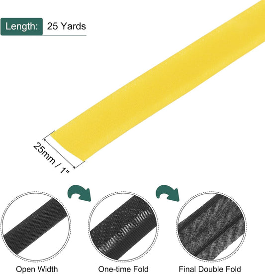 1 Inch Double Fold Bias Tape Polyester Continuous Bulk Bias Tape for Sewing,Seaming Quilting Hemming Binding Crafts (Yellow 25 Yards)
