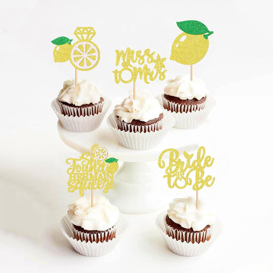 30Pcs Lemon Miss to Mrs Cupcake Toppers She Found Her Main Squeeze Cupcake Picks for Lemon Fruit Bridal Shower Engagament Propsal Party Wedding Cupcake Cake Decorations