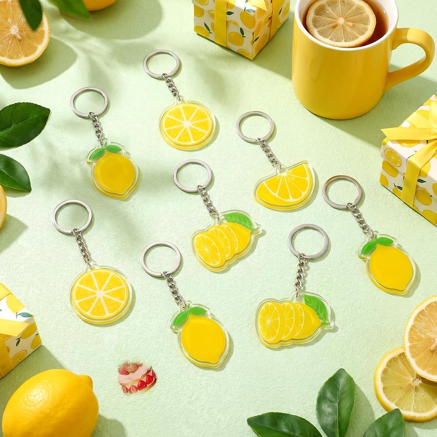 50 Pcs Lemon Keychains Lemon Party Favors Cute Summer Fruit Keychains Bulk for Baby Shower Bridal Shower Birthday Wedding Party Decoration Supplies