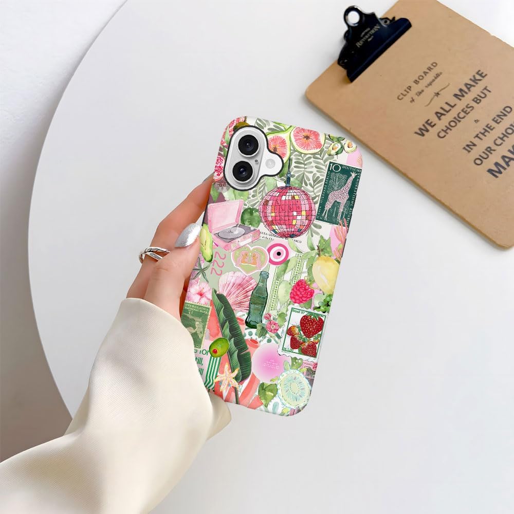 Case Compatible with iPhone 16,Scratch Resistant Hybrid 2-Layer Hard Shell Phone Case,Fruit Green Lemon Strawberry Collage