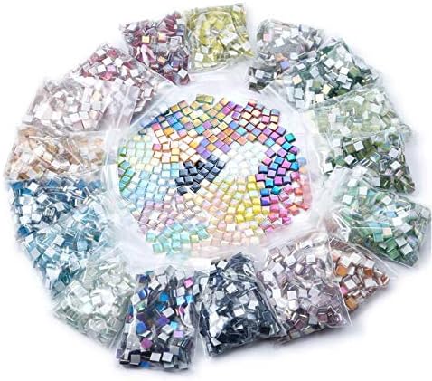 Mixed Color Crystal Mosaic Tiles,200pcs/bag Square Glass Mosaic Tiles for DIY Crafts Supplier Laser Crystall Mosaic Tile Creative Art Material (Mix Color)