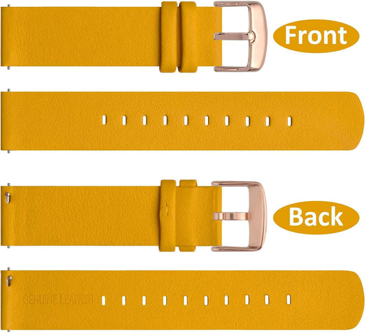 WOCCI 22mm Flexible Leather Watch Band for Smart Watch with Rose Gold Buckle (Yellow)