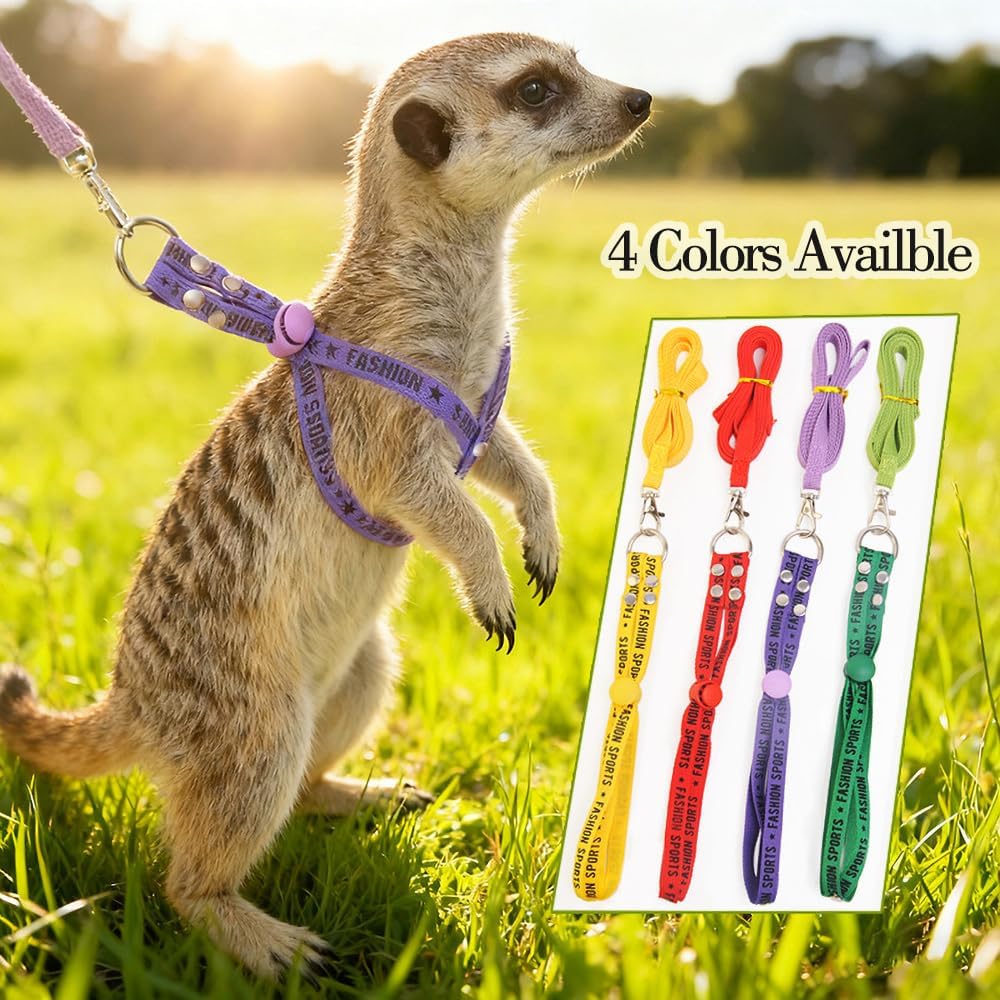 Pet Adjustable Escape Proof Harness and Leash Set for Small Animals, Escape Resistant Figure 8 Harness for Ferret, Meerkat, Groundhog, Guinea Pig, Hedgehog - Small to Medium Size Rabbit (Yellow)
