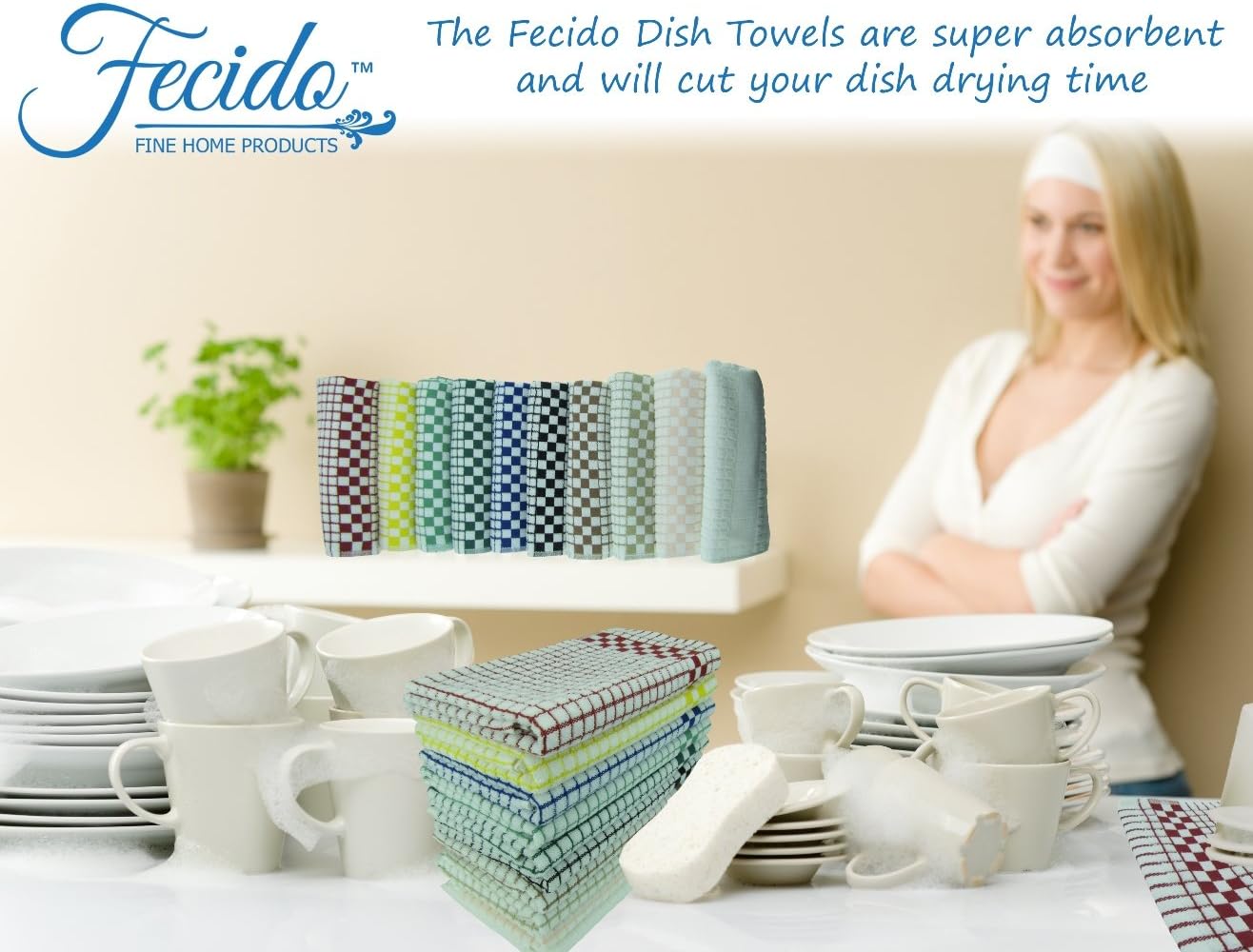 Classic Dark Kitchen Dish Towels with Hanging Loop - Heavy Duty Absorbent Dish Clothes - European Made 100% Cotton Tea Towels - Set of 4, Yellow