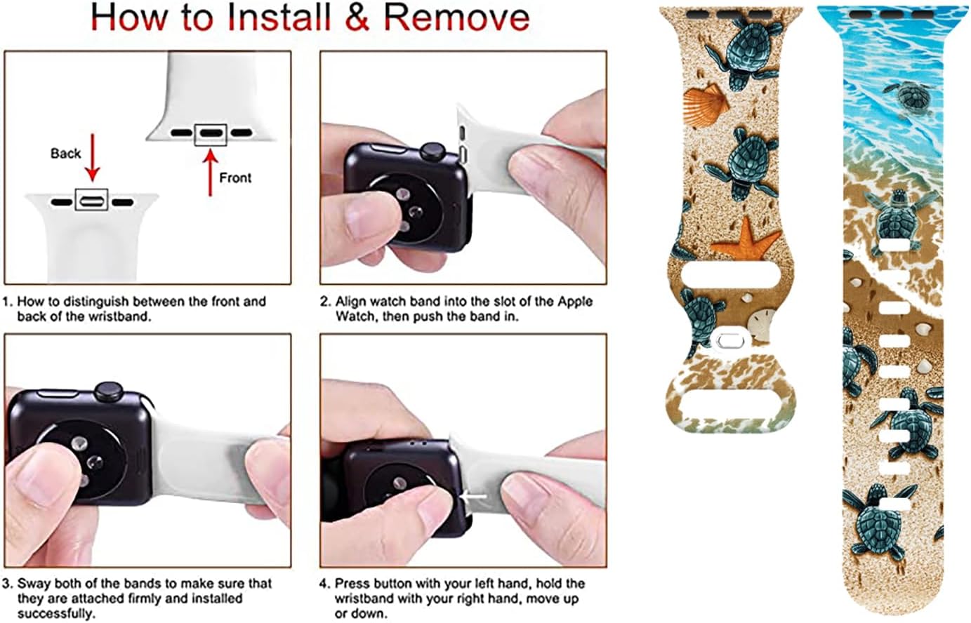Sea Iwatch Bands Compatible With Apple Watch 38mm 40mm 41mm 42mm 44mm 45mm 49mm, Silicone Strap Replacement All Series