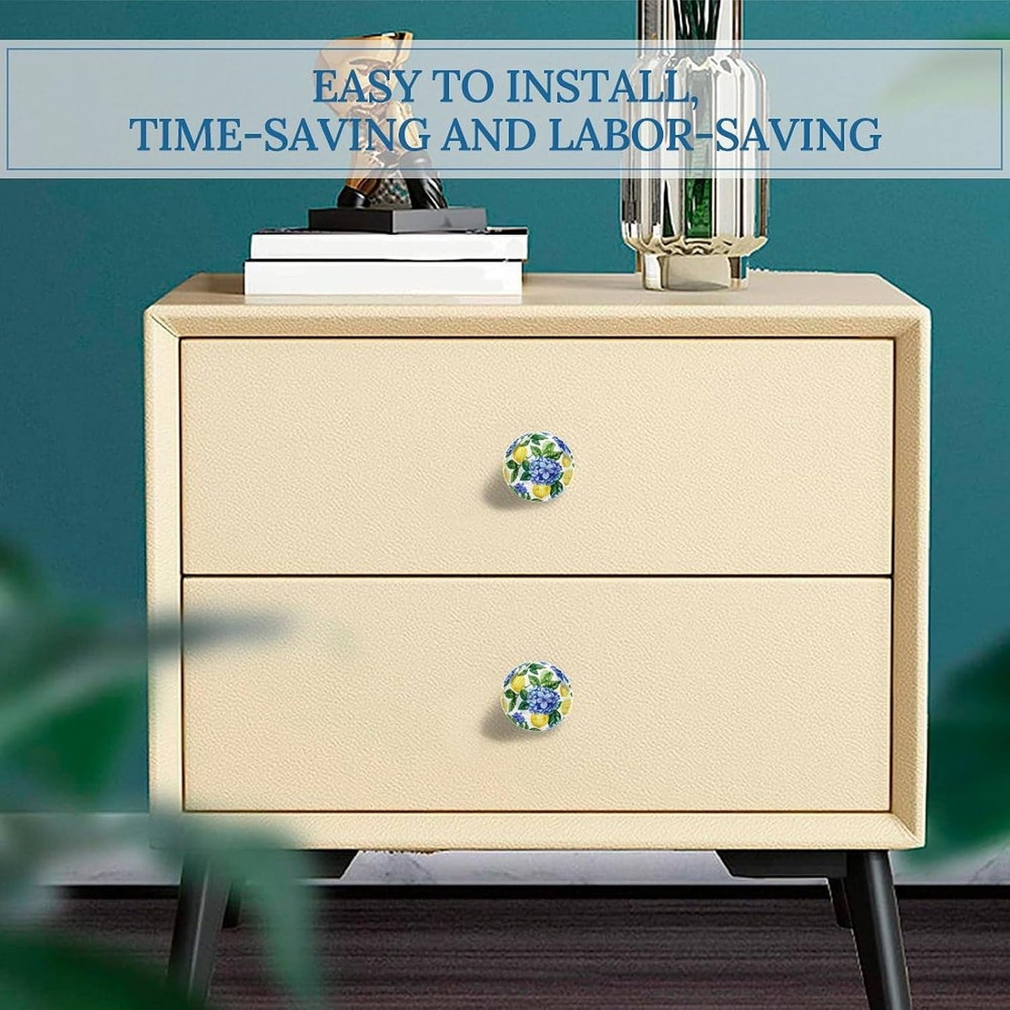 Hydrangea Lemon Cabinet Knobs 2 Pack Round Drawer Pulls Dresser Knob Cupboard Door Handles Hardware for Kitchen Bathroom Cabinets