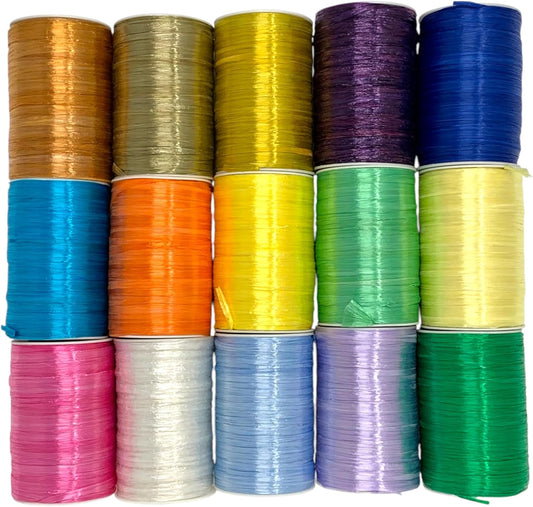 Pearlized Rayon Raffia Ribbon, 37 Colors Available, 1/4 Inch x 100 Yards (300 Feet), for Crafts, Home Decorations, Gift Box Packing, Wedding Decorations, Florist Bouquet, Christmas (Yellow)