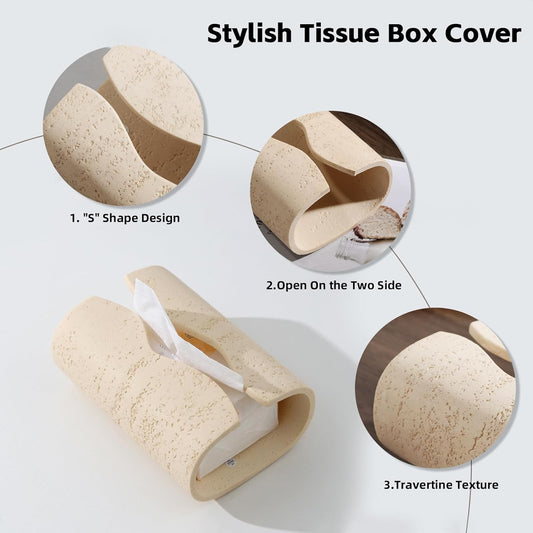 Tissue Box Cover Rectangle, Facial Tissue Holder Covers, Yellow | Resin, Travertine Stone Look, Decorative Paper Holders, for Bathroom Kitchen Bedroom Living Room Office Home Decor