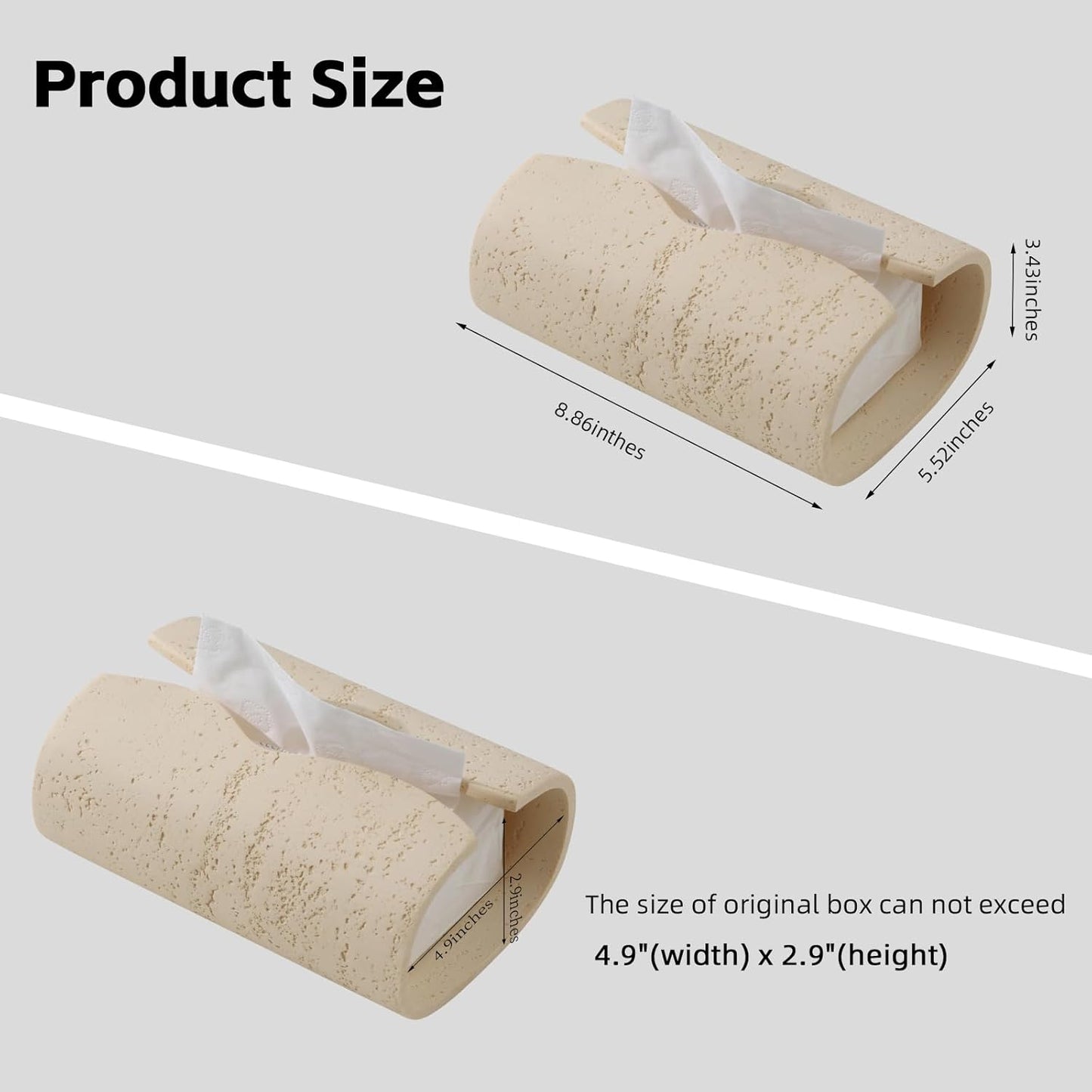Tissue Box Cover Rectangle, Facial Tissue Holder Covers, Yellow | Resin, Travertine Stone Look, Decorative Paper Holders, for Bathroom Kitchen Bedroom Living Room Office Home Decor