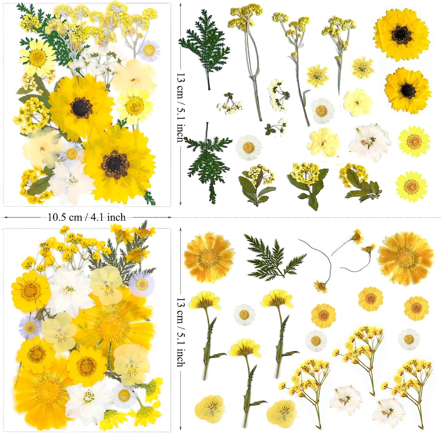 132Pcs Yellow Pressed Dried Flowers and Butterfly for Resin Molds, Real Natural Bulk Dry Floral Leaves Stickers for DIY Art Crafts, Jewelry, Candle, Soap Crafts Making