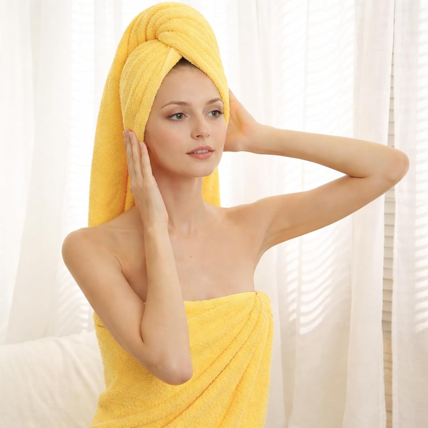 4-Pack Yellow Cotton Bath Towels with Hanging Loop, 55 x 27 Inch | Stock up for daily showers, guest bathrooms, pool use, and family wash-day rotation, OEKO-TEX certified, easy care